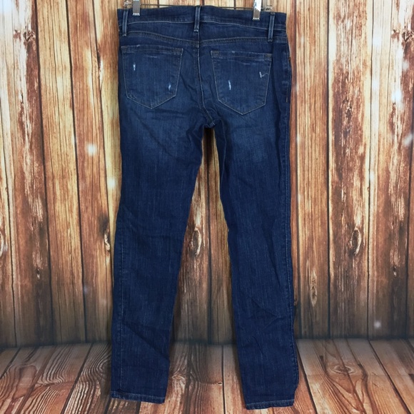 Ann Taylor LOFT Midrise Lightly Distressed Dark Wash Skinny Jeans 25 / 0 - Picture 2 of 6